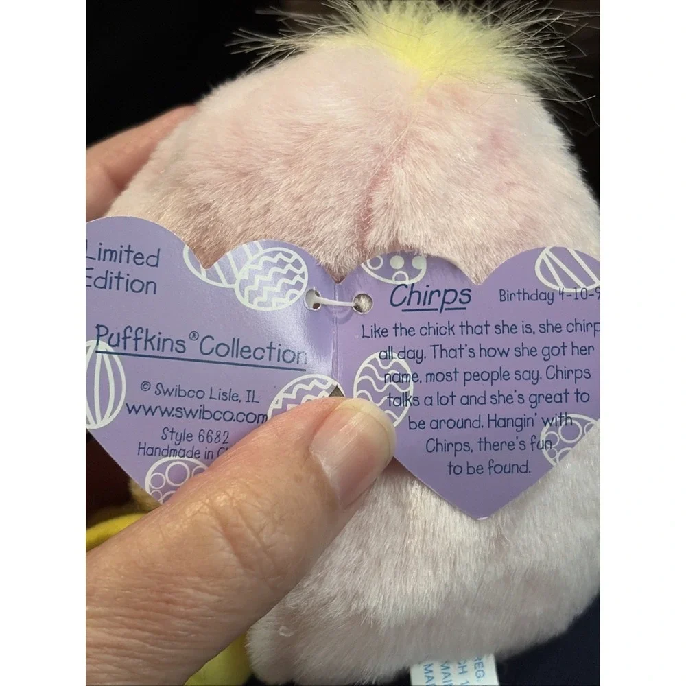 VINTAGE Swibco 1998 Puffkins Chirps Pink Chick Plush Toy w/ TAG Stuffed Animal